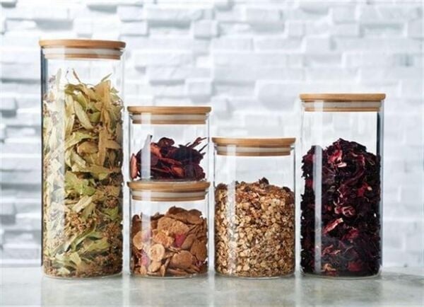 Leggno Ptc709gcnst Vetro 4 lü Cam Saklama Kabı Set Bambu