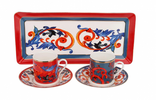 Lucky Art Giselle Bone Tepsili 2'li Kahve Fincan Seti