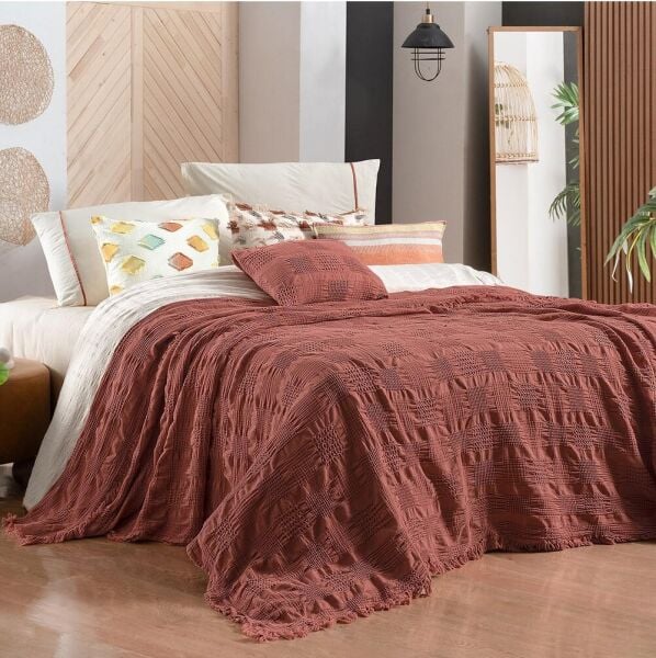 Sarev Nerha Yatak Örtüsü Çift Kişilik Taba