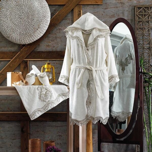 Zebra Casa Marakesh Balayı Bornoz Kapışonlu Krem