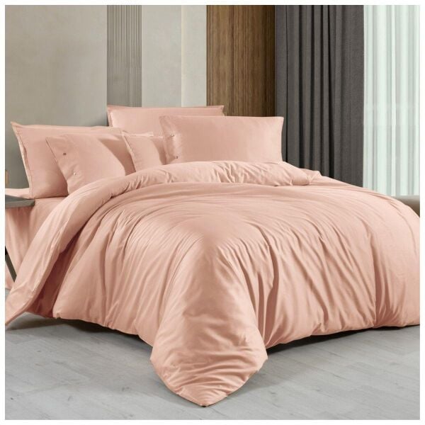 Sarev Monochrome  Saten Tekli Nevresim Takımı Çift Kişilik Rose