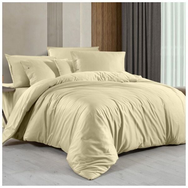 Sarev Monochrome  Saten Tekli Nevresim Takımı Lemon Cream