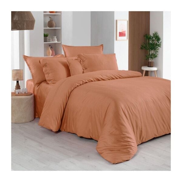 Sarev Monochrome Saten Tekli Nevresim Takımı Terracotta