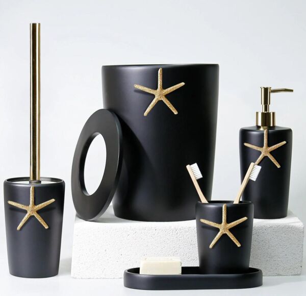 Selim Dekor Ocean Banyo Seti Siyah-Altın