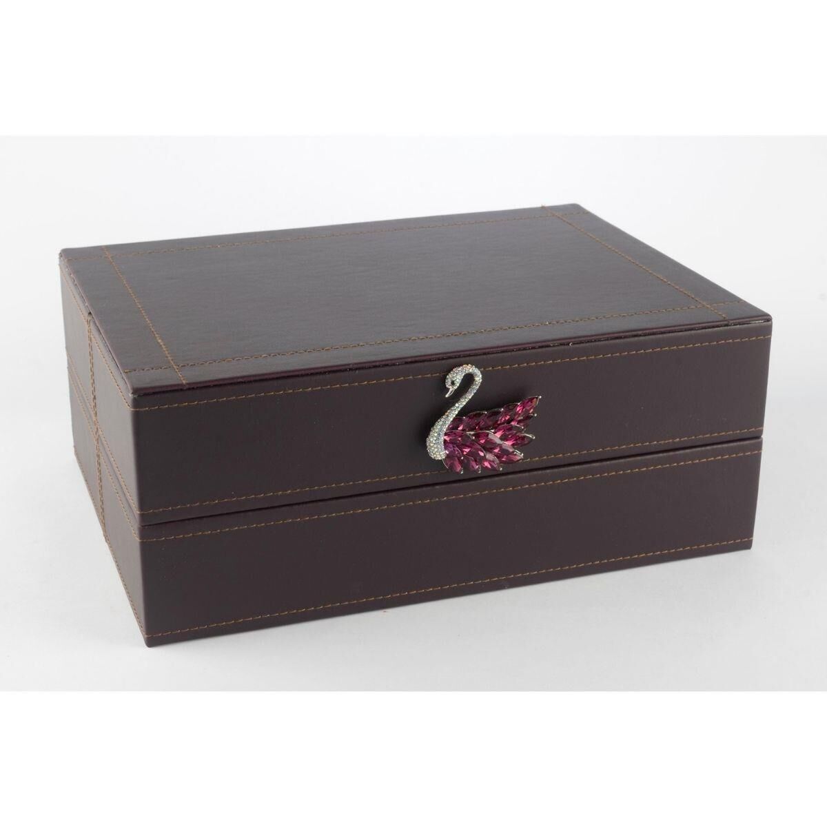 Mikasa Moor Koyu Mor Kuğu Kulplu Deri Kutu 30x22x12cm