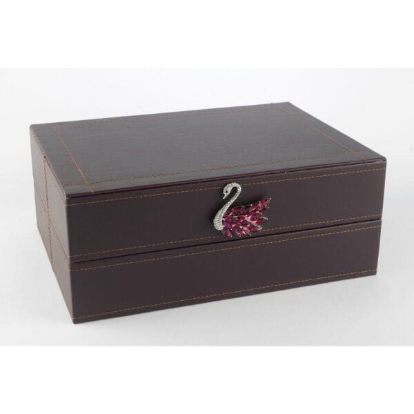 Mikasa Moor Koyu Mor Kuğu Kulplu Deri Kutu 30x22x12cm