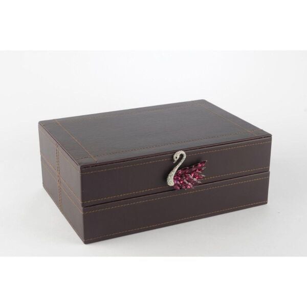 Mikasa Moor Koyu Mor Kuğu Kulplu Deri Kutu 26x18x10cm