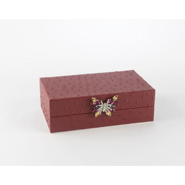 Mikasa Moor Bordo Kelebek Kulplu Deri Kutu 20x12x7cm