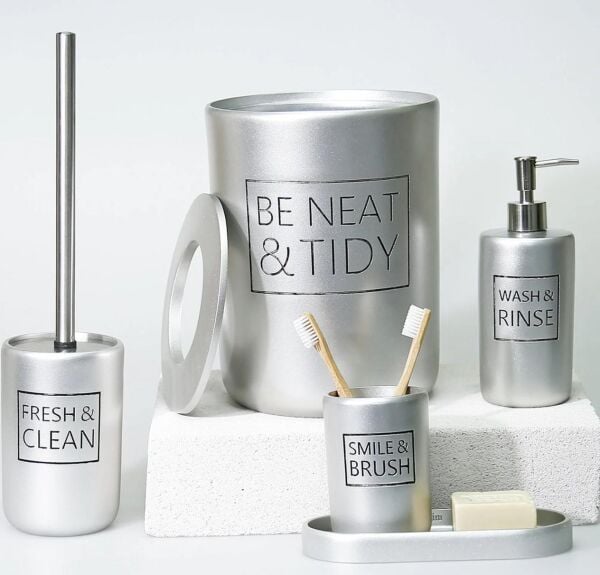 Selim Dekor Clemente Banyo Seti Gümüş