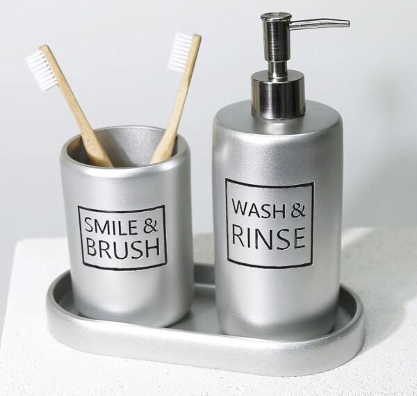 Selim Dekor Clemente Banyo Seti Gümüş