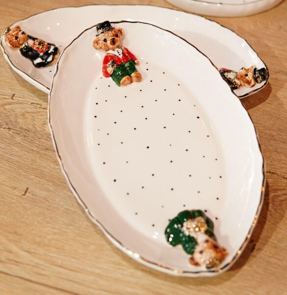 Magic Home Teddy Kayık Tabak Yeşil Kırmızı