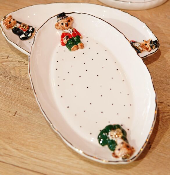 Magic Home Teddy Kayık Tabak Yeşil Kırmızı