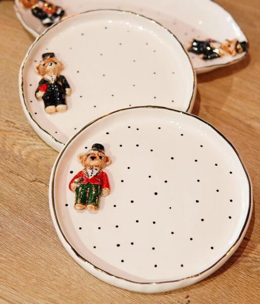 Magic Home Teddy Seramik  Pasta Tabak Kırmızı