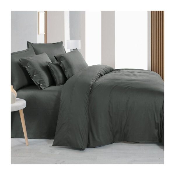 Sarev Monochrome Saten Tekli Nevresim Çift Kişilik Dark Gray