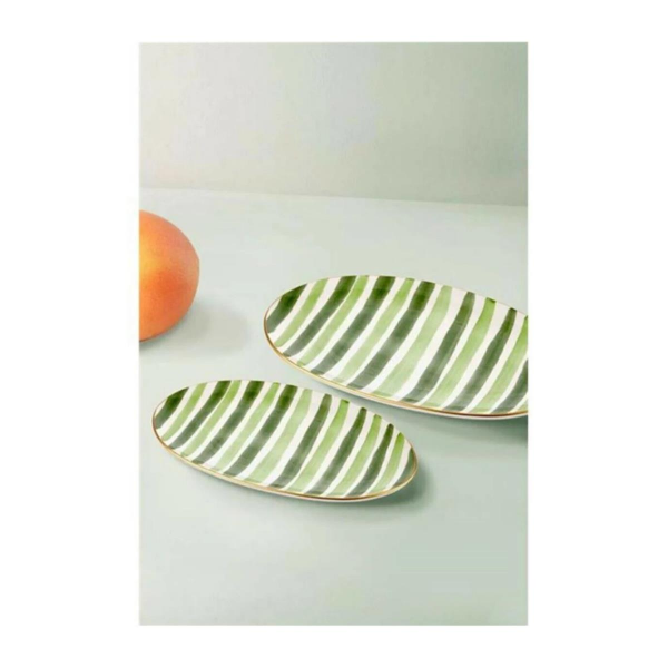 The Mia Fez Oval Servis 2li Set Yeşil 26 x 29 cm
