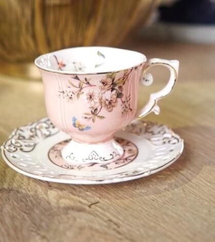 Kosova Zjn-07 Porselen 6'lı Fincan Takımı Ayaklı Flower Pembe