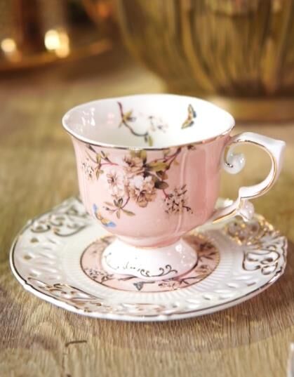 Kosova Zjn-07 Porselen 6'lı Fincan Takımı Ayaklı Flower Pembe