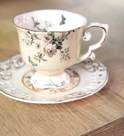 Kosova Zjn-07 Porselen 6'lı Fincan Takımı Ayaklı Flower Turuncu