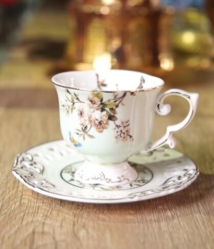 Kosova Zjn-07 Porselen 6'lı Fincan Takımı Ayaklı Flower Yeşil