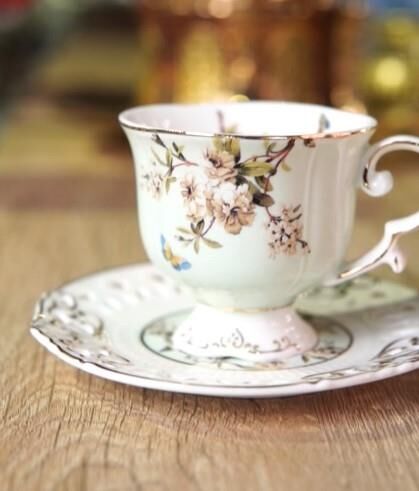 Kosova Zjn-07 Porselen 6'lı Fincan Takımı Ayaklı Flower Yeşil