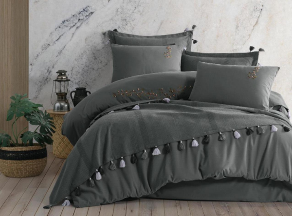 Zebra Casa Toscana Nakışlı Pike Seti Antrasit Standart