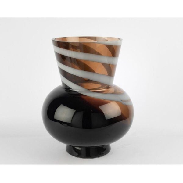 Mikasa Moor Kahverengi Beyaz Şeritli Cam Vazo 34x28cm