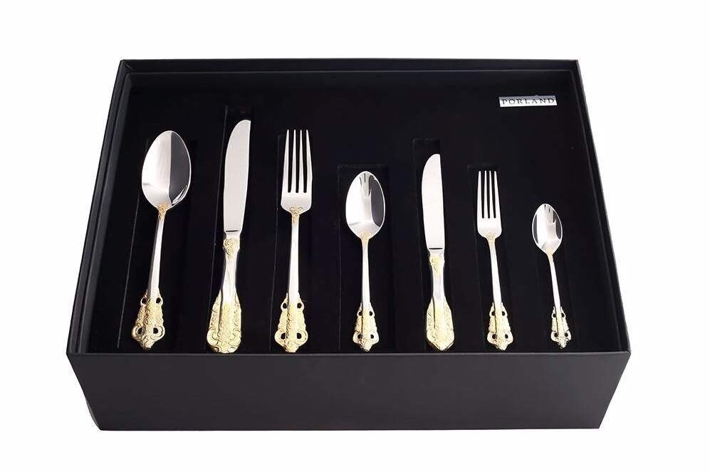 Porland Minori Altın Çatal Kaşık Bıçak Takımı 84 Parça