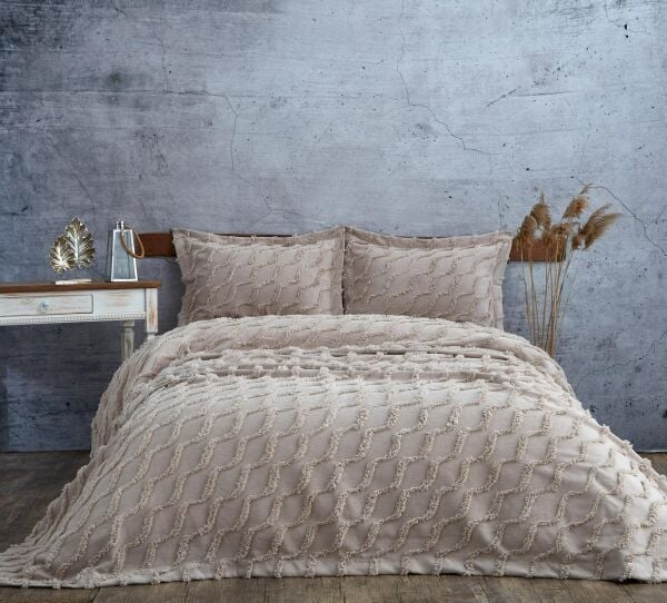 Nazik Home Terra Yatak Örtüsü Tek Kişilik-Vizon