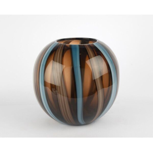Mikasa Moor Kahverengi Mavi Şeritli Cam Vazo 24x26cm