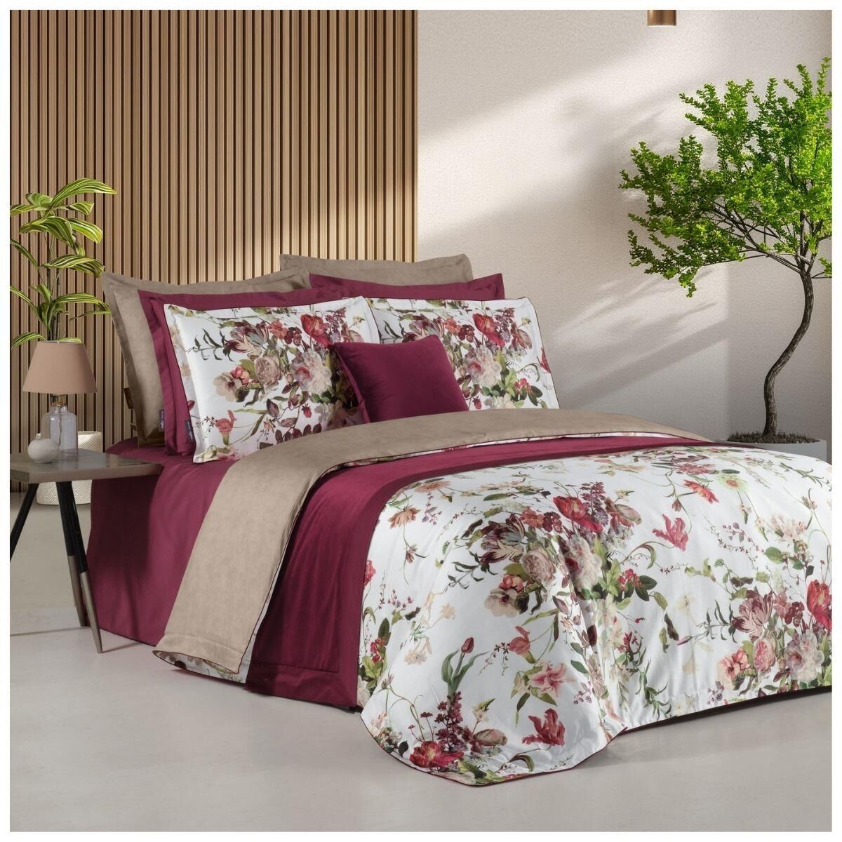 Sarev Bella Rose  Saten Nevresim Takımı King Size 4 Yastık Multi