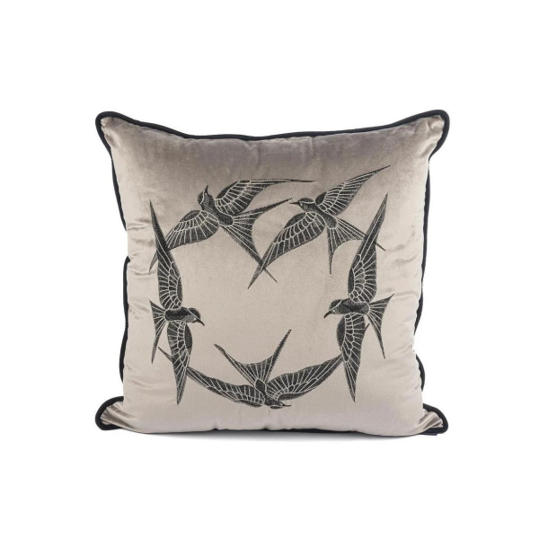 Mikasa Moor Isla Gri Kadife Yuvarlak Kuşlar 55x55 Yastık