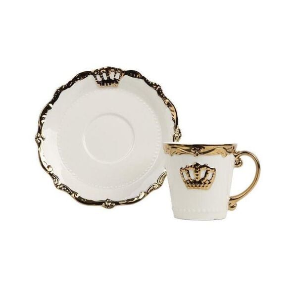 Lucky Art Royal Crown 6'lı Bone Kahve Fincan Seti