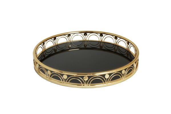 LuckyArt Gold Halkalı Yuvarlak Tepsi 38 cm