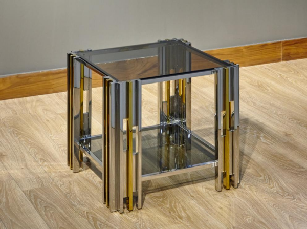 Lamedore Waller Yan Sehpa Silver Gold Çift Camlı 50 x 53 Cm