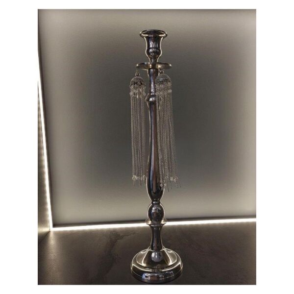 Lucky Art Gümüş Püsküllü Tekli Mumluk 45 cm