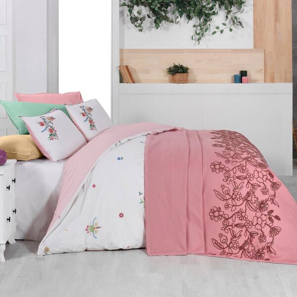 Sarev Eva Mia Tek Kişilik Pike Nevresim Seti 1 Yastık Pembe