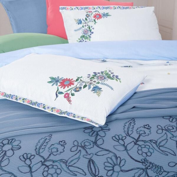 Sarev Eva Mia Tek  Kişilik Pike Nevresim Seti 1 Yastık Mavi