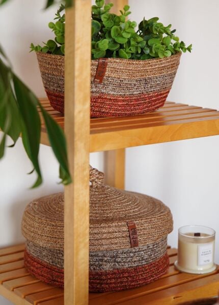 The Mia Jutte Yuvarlak Sepet Bambu Kiremit 20x13 cm