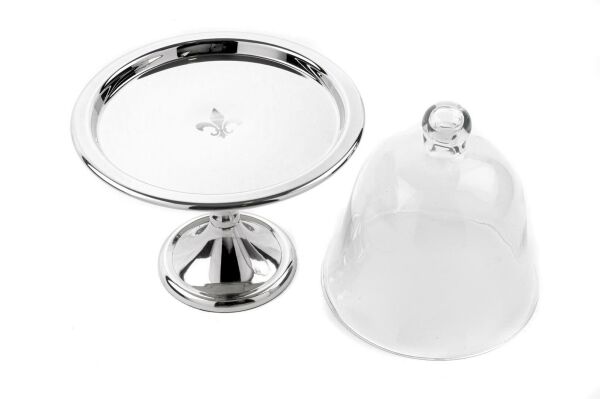 Mikasa Moor Gümüş Cam Kapaklı Kek Standı 18x28 cm