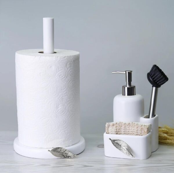 Selim Dekor Leaf Sıvılı Süngerlik Beyaz-Gümüş