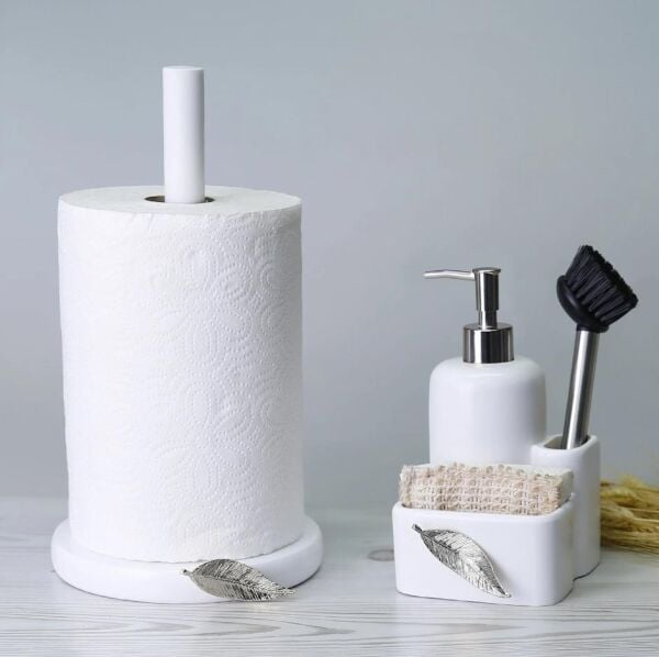 Selim Dekor Leaf Sıvılı Süngerlik Beyaz-Gümüş