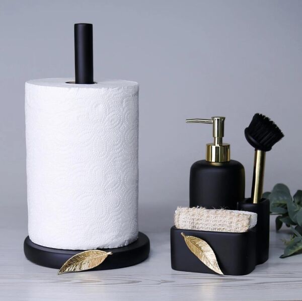 Selim Dekor Leaf Sıvılı Süngerlik Sıyah-Altın