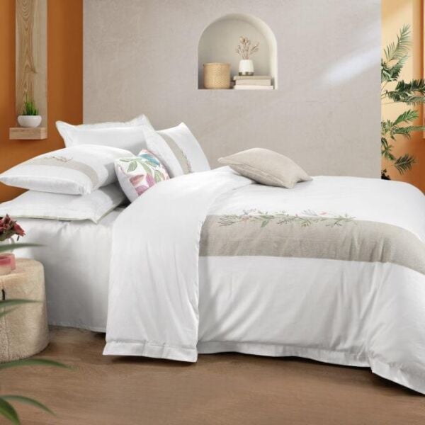 Sarev Dorena Saten Nevresim Takımı Çift Kişilik 4 Yastık Beyaz