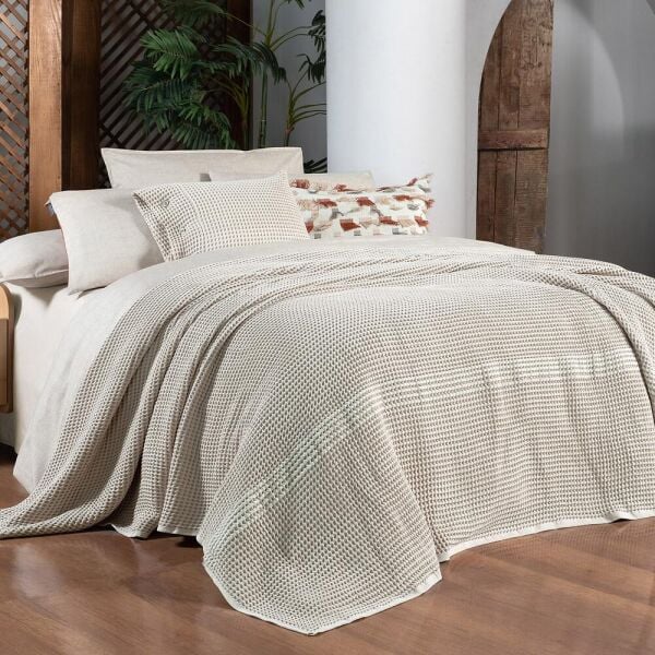 Sarev Polendia Yatak Örtüsü Çift Kişilik Bej