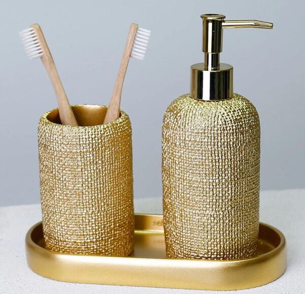Selim Dekor Natural Banyo Seti Altın
