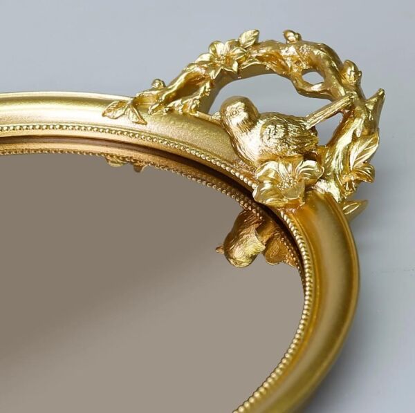 Selim Dekor Velina Aynalı Tepsi Altın