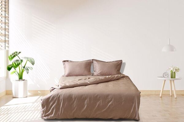 Porland Pamuk Saten Jakarlı Bej Çift Kişilik Nevresim Takımı