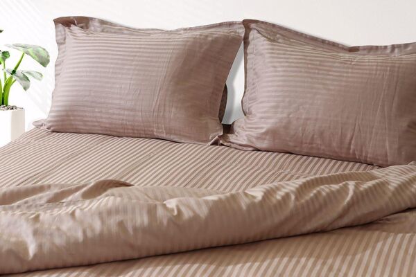 Porland Pamuk Saten Jakarlı Bej Çift Kişilik Nevresim Takımı