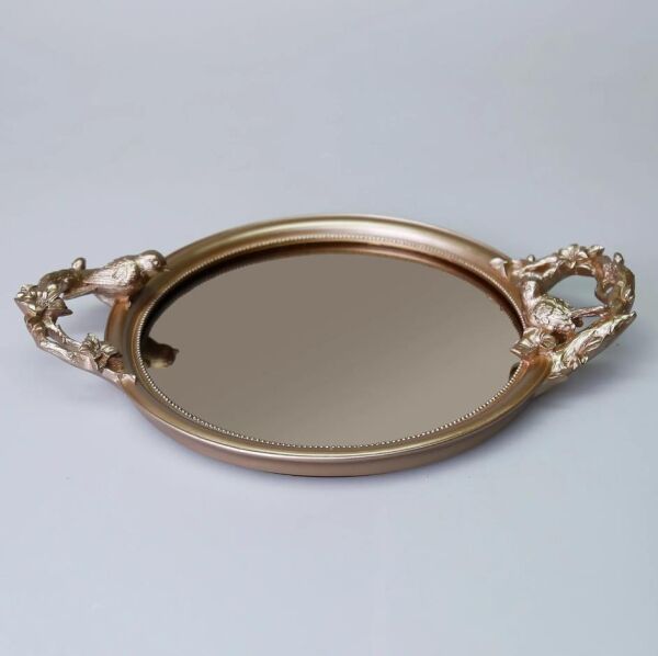 Selim Dekor Velina Aynalı Tepsi Vizon