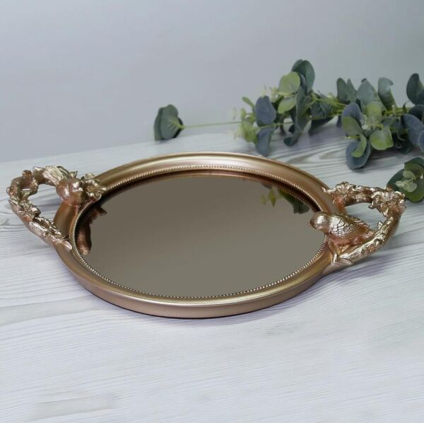 Selim Dekor Velina Aynalı Tepsi Vizon